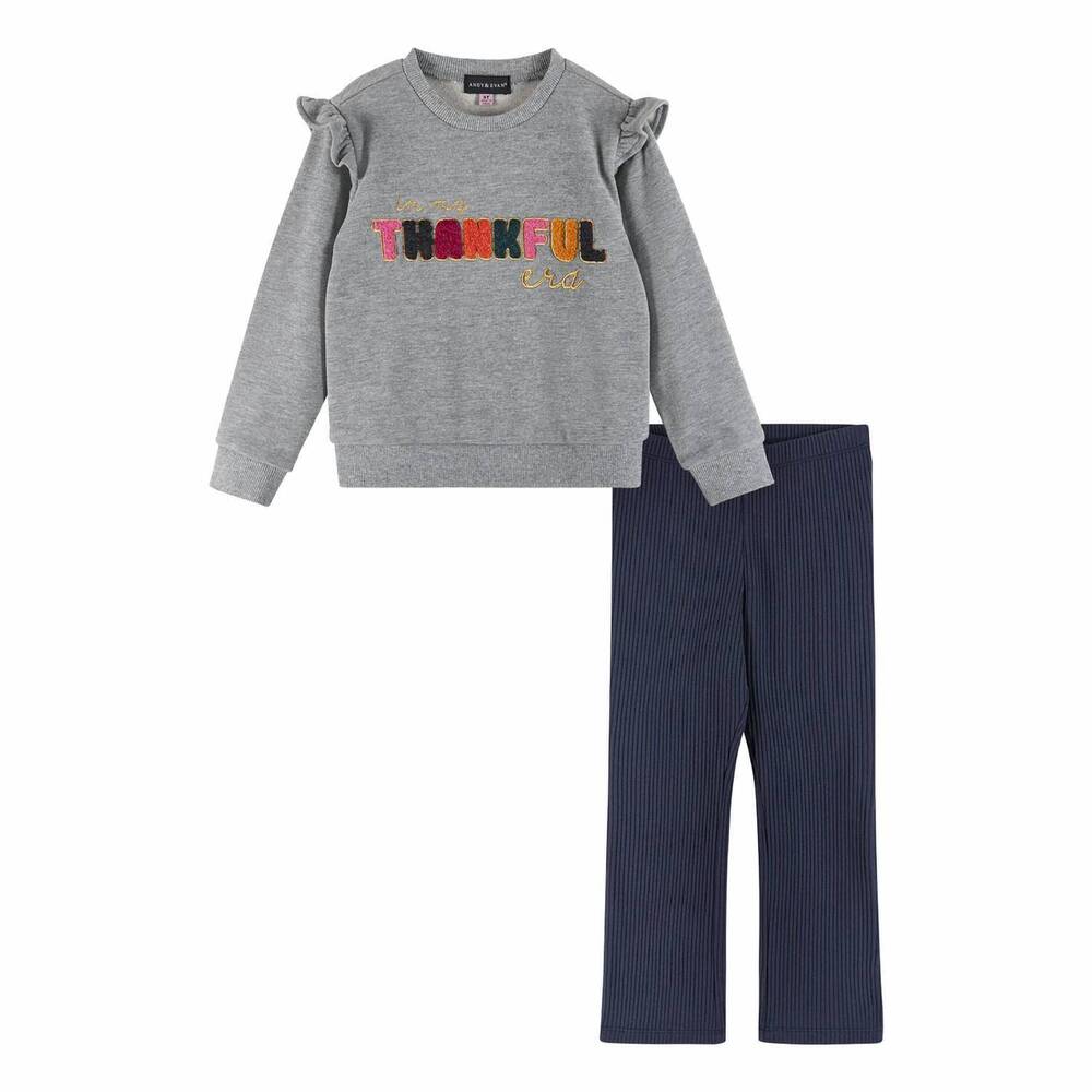 NEW ANDY & EVAN kid's thankful ruffle crewneck sweater and leggings set in one c